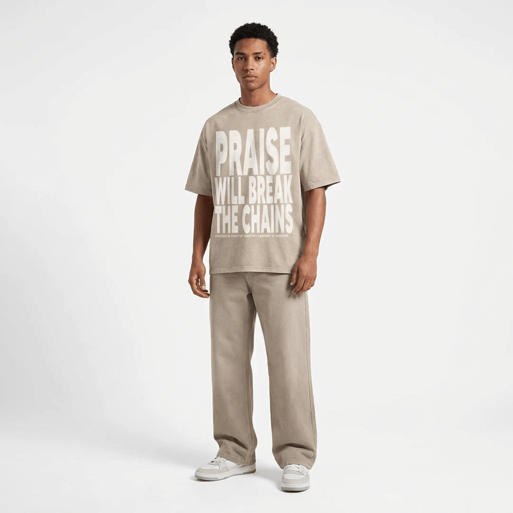 Praise Will Break the Chains Snow Washed Oversized Tee