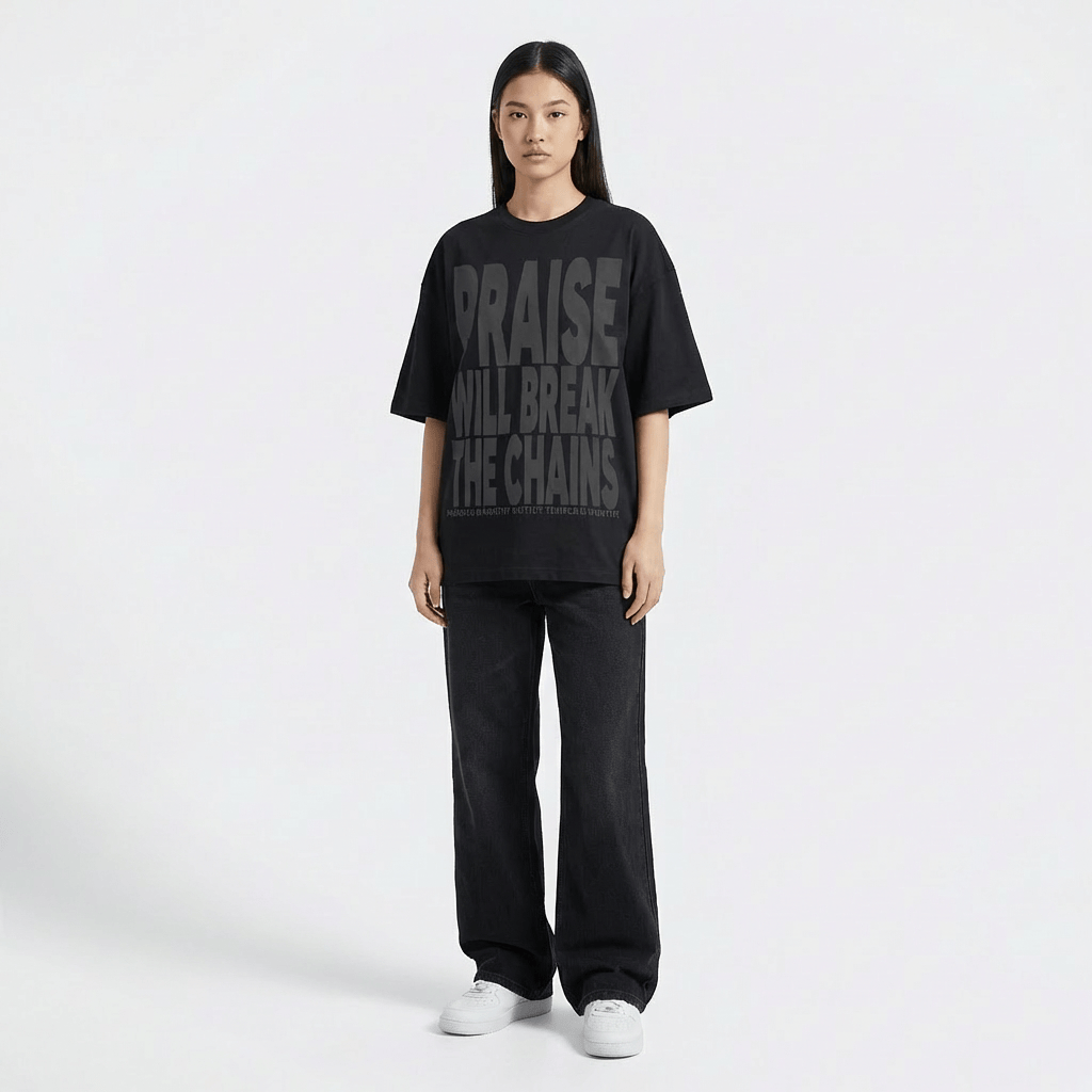Praise Will Break the Chains Black Loose Drop Shoulder Tee